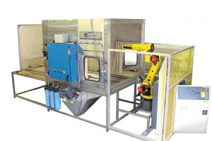 Robotic Wet Blast System with opposing windows to monitor process